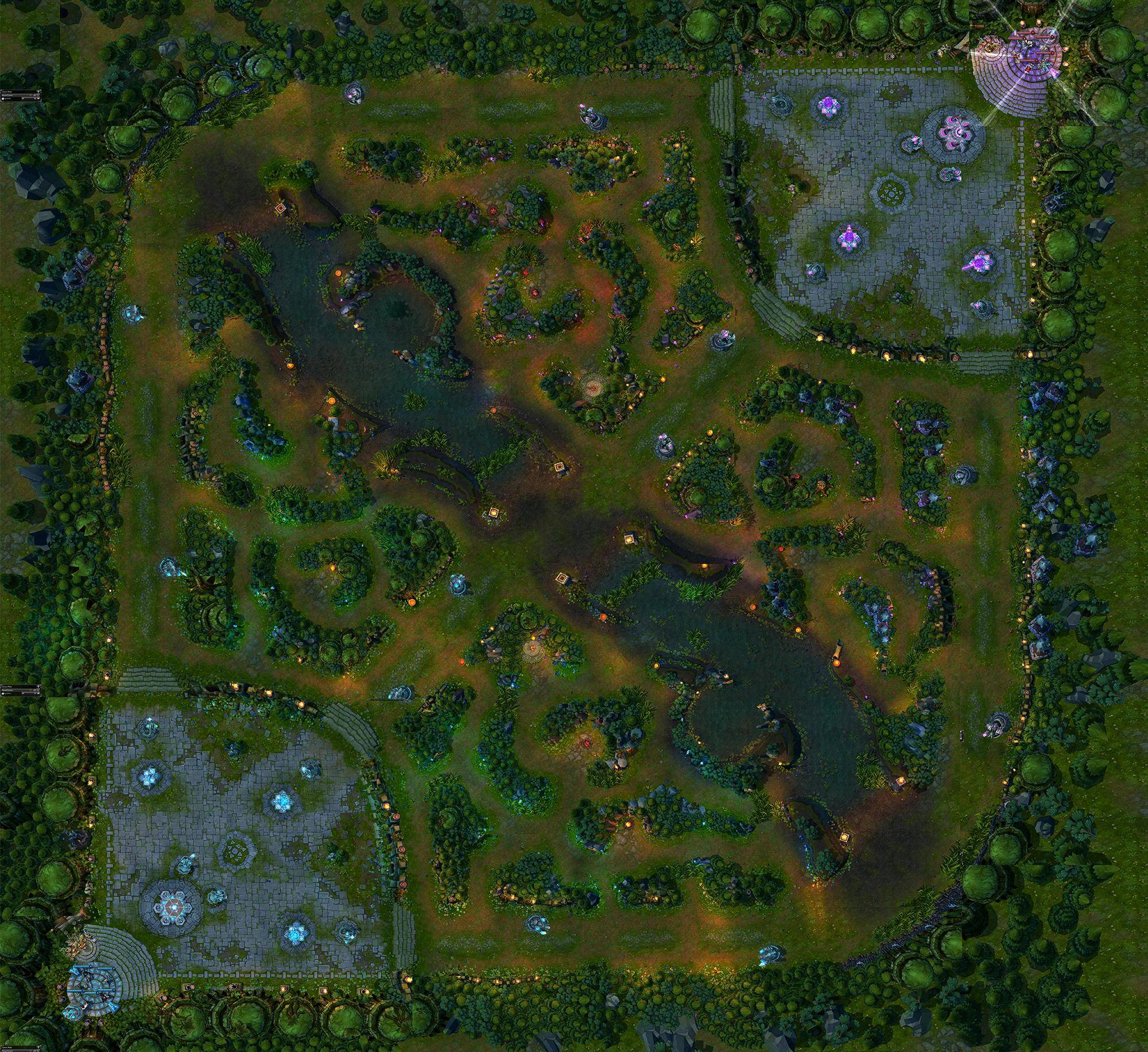 Season 3-era Summoner's Rift high overhead view with the original Purple side